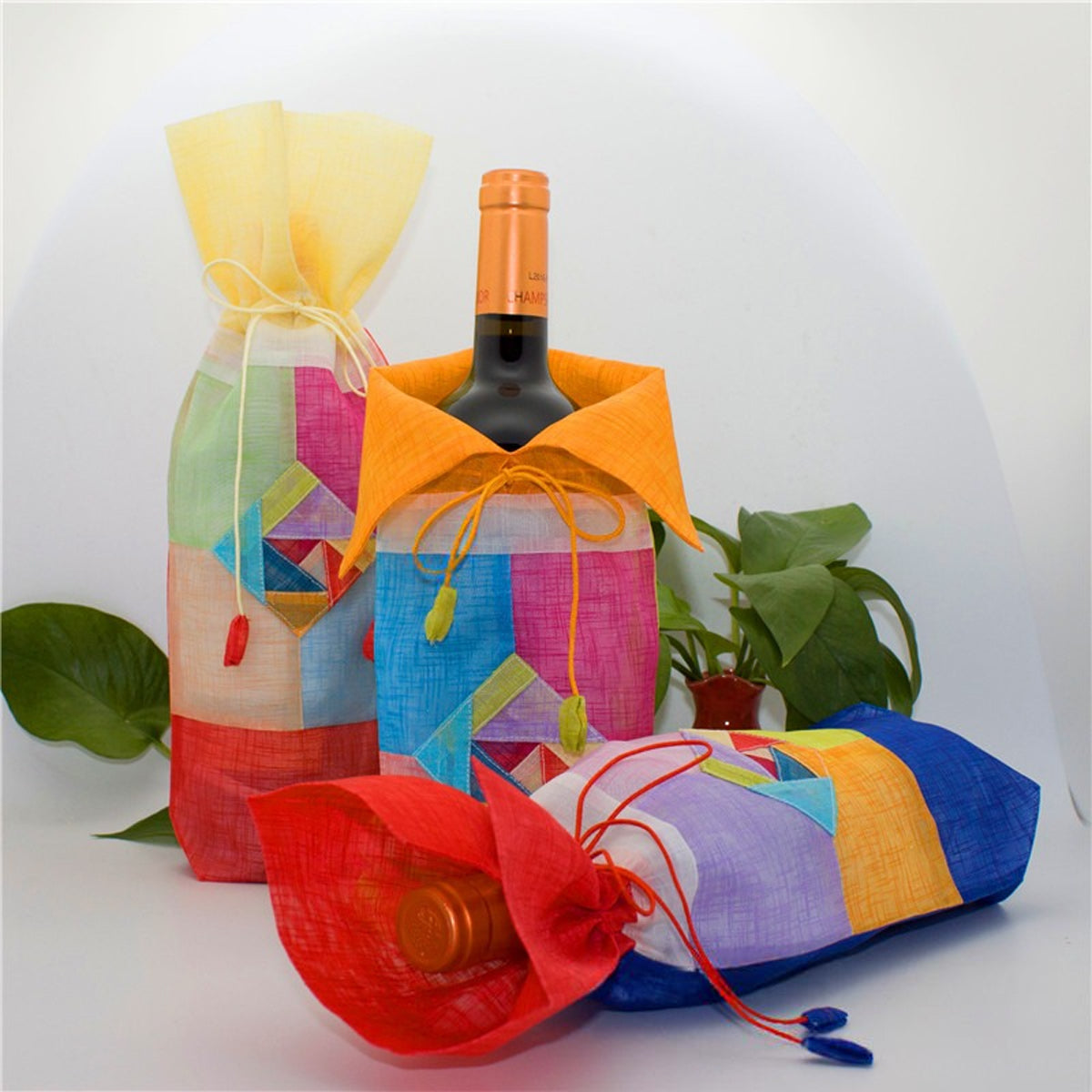 EclaDea Korean Traditional Hanbok styles Linen Wine Bottle Sleeves-4pcs
