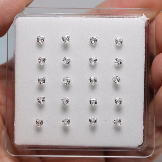 20pcs/pack 925 sterling silver heart cubic zirconia nose stud unisex piercing nose jewelry